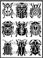 ATC Mixup - Peot Scarab Beetles Stencil (L853) designed by Margaret Peot for StencilGirl (9 inch by 12 inch)