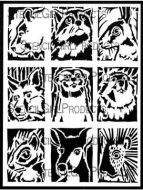 ATC Mixup - Peot Spirit Animals Stencil (L854) designed by Margaret Peot for StencilGirl (9 inch by 12 inch)