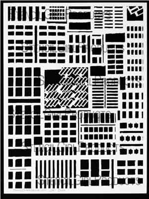 Buildings Stencil (L240) designed by Carolyn Dube for StencilGirl 9 inch by 12 inch