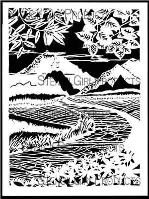 Mountain Landscape Stencil (L715) designed by Andrew Borloz for StencilGirl 9 inch by 12 inch