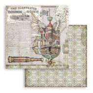 Scrapbooking paper 2 sided (12 inch by 12 inch) Lady Vagabond flying ship Stamperia (SBB757)