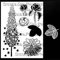 Spire and Flowers Stencil (L867) designed by Sandra Venus for StencilGirl 9 inch by 12 inch