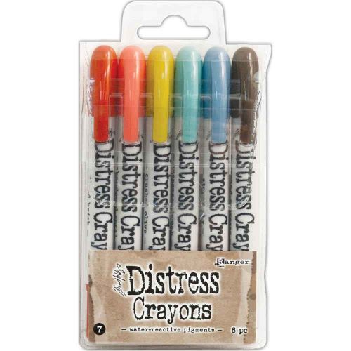 Tim Holtz *UK ONLY* Distress Crayon Set Number 7 (Fired Brick, Abandoned Coral, Crushed Olive, Evergreen Bough, Stormy Sky, Ground Espresso)