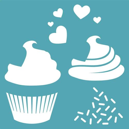 Hello Cupcake 145 mm square stencil by Funky Fossil Designs (ST0714)