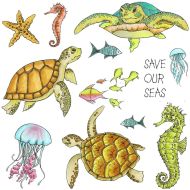 Save our Seas A5 stamp set (CS342D) designed by Sharon File for Hobby Art Stamps