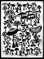 Mushrooms Stencil (L943) designed by Margaret Peot for StencilGirl (9 inch by 12 inch)